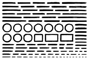 Hand-Drawn Ink Lines and Geometric Shapes Set &ndash; Brush Stroke Circles, Squares, Underlines, Minimalist Sketch Elements