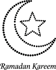 Elegant ramadan kareem crescent moon and star dotted outline illustration