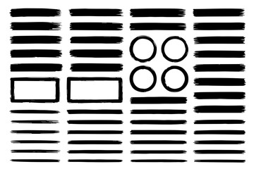 Hand-Drawn Ink Lines and Geometric Shapes Set &ndash; Brush Stroke Circles, Squares, Underlines, Minimalist Sketch Elements