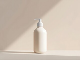 Minimalist white pump bottle casting a shadow against a neutral background