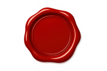 Red sealing wax stamp with an empty space for text, certifying important documents, featuring a transparent background