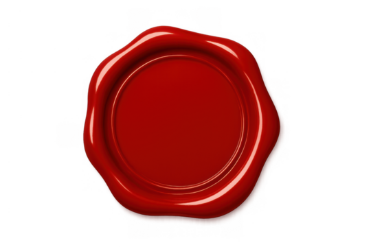 Red sealing wax stamp with an empty space for text, certifying important documents, featuring a transparent background