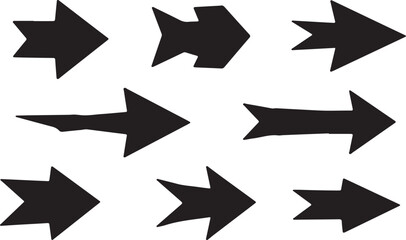 Collection of abstract geometric polygonal arrow shapes pointing to the right rendered in a dark gray low poly style isolated on white background.