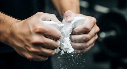 Close-up of Gymnast Hands Preparing With Magnesium Carbonate Chalk For Training