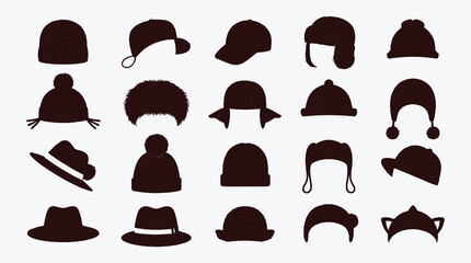 Collection of Various Winter Hats and Caps Isolated Style Choices