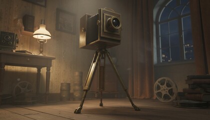Vintage Camera in a Moody Room - A Nostalgic Still Life.