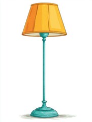 Teal and Mustard Yellow Floor Lamp with Fabric Shade