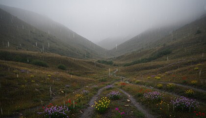 Misty Valley Landscape - A Serene View of Natures Beauty.