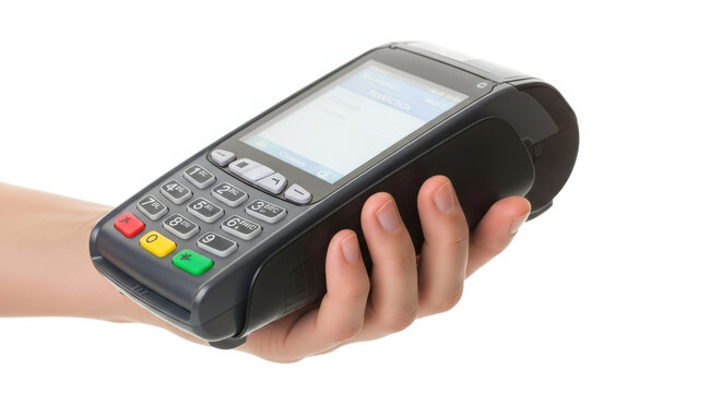 Hand holding payment terminal machine