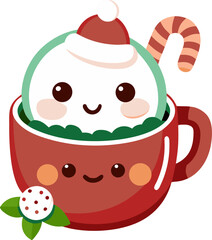 Christmas cocoa with marshmallows in the shape of a snowman. Cute Christmas print. stock illustration  , white background , 