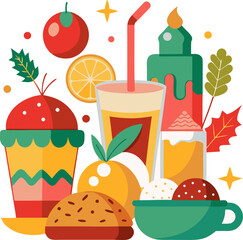  Christmas Food and Drink Set stock illustration , white background