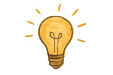 Light bulb drawing portraying a visual concept of thought, solution, and brilliant inspiration, on a transparent background