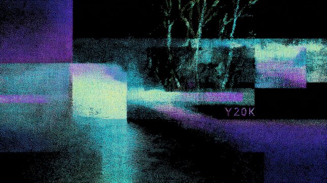 A digital abstract image featuring glitch art with vibrant colors and distorted shapes, evoking a sense of chaos and creativity.