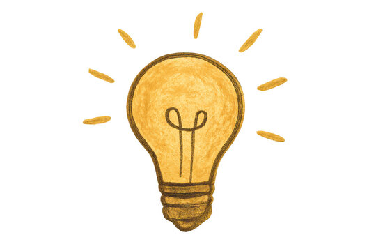 Light bulb drawing portraying a visual concept of thought, solution, and brilliant inspiration, on a transparent background