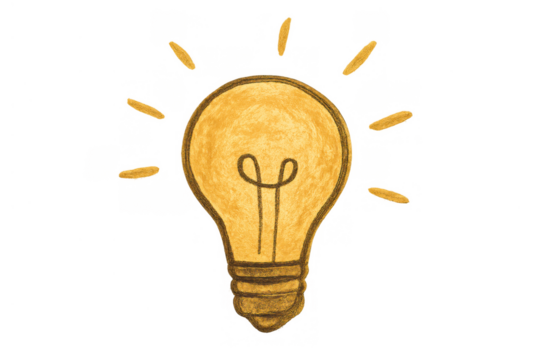 Light bulb drawing portraying a visual concept of thought, solution, and brilliant inspiration, on a transparent background
