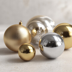 Photorealistic metallic Christmas ornaments — gold & silver baubles