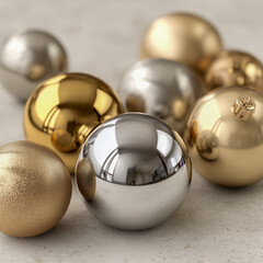 Photorealistic metallic Christmas ornaments — gold & silver baubles