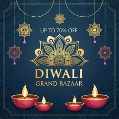 Diwali Grand Bazaar Poster Rangoli Diya 70 Off Maroon Fuchsia Sapphire Vector