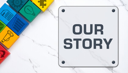 Our Story Business Symbols Colorful Cubes Marble Text 