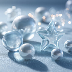 Photorealistic frosted glass Christmas shapes — stars & baubles