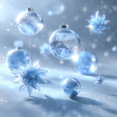 Photorealistic frosted glass Christmas shapes — stars & baubles