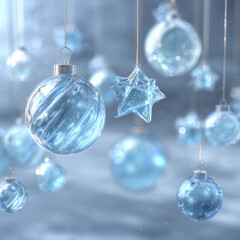 Photorealistic frosted glass Christmas shapes — stars & baubles