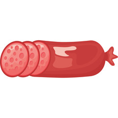 Sliced Smoked Sausage With Visible Reddish Pink Meat and Fat Marbling Against a Transparent Background Isolated Food Illustration