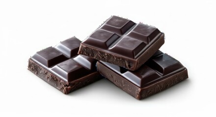 Fototapeta premium Dark chocolate bar pieces stacked on white background