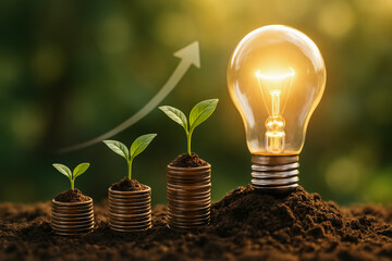 Hopeful new year renewable energy concept shows investment growth and saving money on electricity for bright future