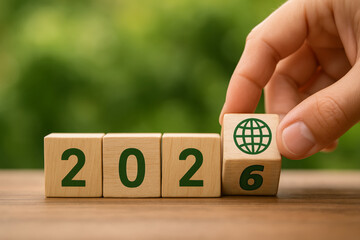 Hopeful renewable energy concept for new year. Sustainable future goal and new global business strategy for 2026