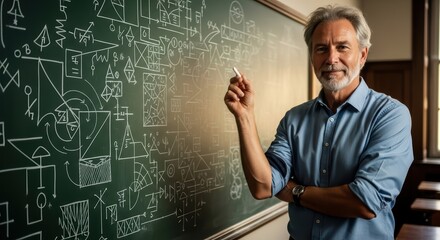 Mature caucasian male professor teaching mathematics in classroom