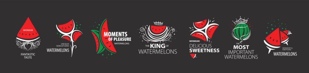 A set of hand-drawn unusual watermelon logos