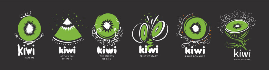 A set of creative vector kiwi fruit logos