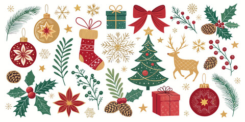 Vector  christmas  christmas themed collection of ornaments and decorative elements