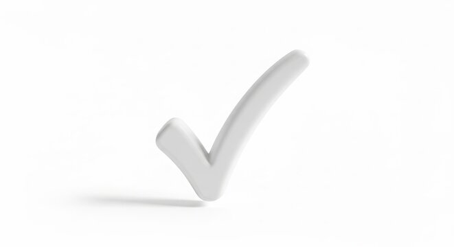 Simple white 3d check mark icon on white background