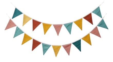 Colorful bunting flags garland transparent background cutout png