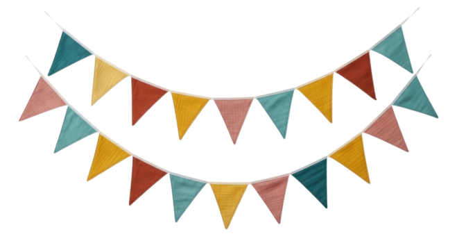 Colorful bunting flags garland transparent background cutout png