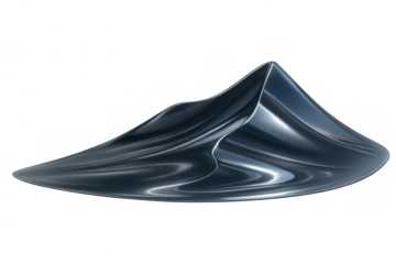 Liquid metal abstract shape forming futuristic flowing silver chrome wave design with shiny reflective dark surface, transparent background