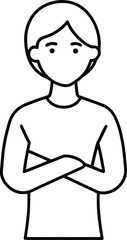 Crossed arms minimalist figure line art on white transparent background