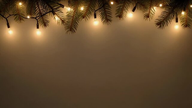 Twinkling Christmas lights flicker warmly with pine boughs for festive celebrations