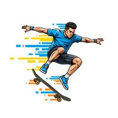 Fototapeta premium Skateboarder Performing a Trick MidAir with Dynamic Motion Lines.
