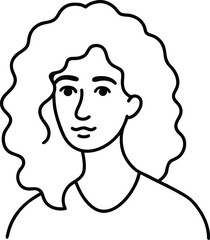 Curly hair woman aesthetic line art on white transparent background