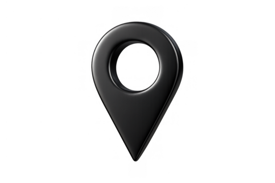 Black 3d location pin icon on transparent background representing navigation, destination, and travel mapping