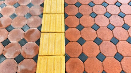 Hexagon Pavement Walkway with Tactile Guiding Tiles, Walkway for the blind on the sidewalk
