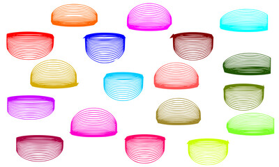 Scattered Set of Colorful Abstract Bowls and Dome Shapes, Wireframe Concentric Lines Vector Graphic, Dynamic Curved Geometric Elements