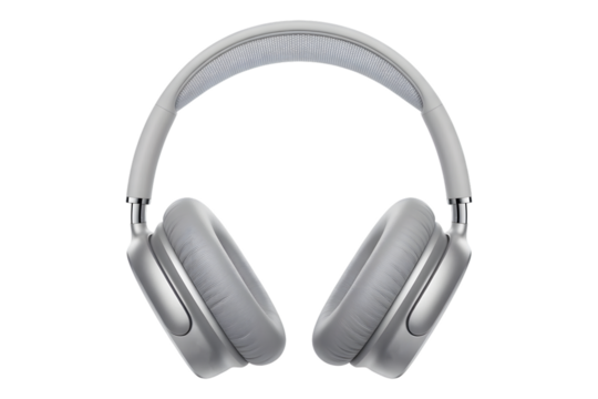 Modern silver over ear headphones isolated on transparent background