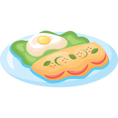 Pixelated Sandwich with Fried Egg and Salad on a Blue Plate Isolated on Transparent Background Food Art