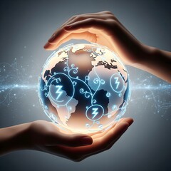 Hands Holding Glowing Digital Earth Symbolizing Global Energy Network