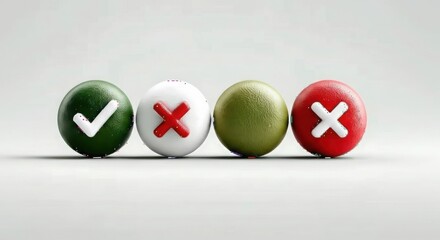 Four easter eggs with checkmarks and crosses on a white background