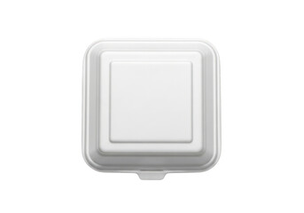 Top view of white polystyrene foam food container, clamshell box, takeout box, styrofoam box, disposable lunch box isolated on transparent background